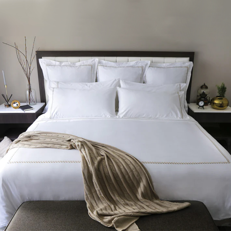 Gintong dahon na may burda hotel bed linen set 80s cotton sateen 400tc
