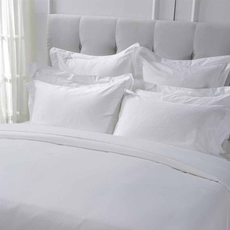 Purong puting cotton t330 satin plain hotel textile linen set
