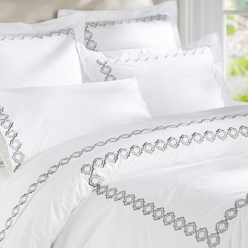 Luxury Satin 400t Embroidered Hotel Duvet Cover Set na may Pillow Cover