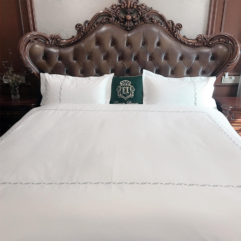 Hotel embroidered bedding set plain satin tela purong cotton t300