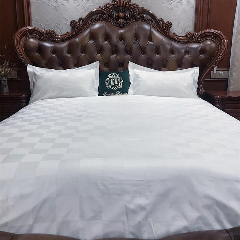60s combed cotton puting sateen dobby check hotel bed duvet cover set