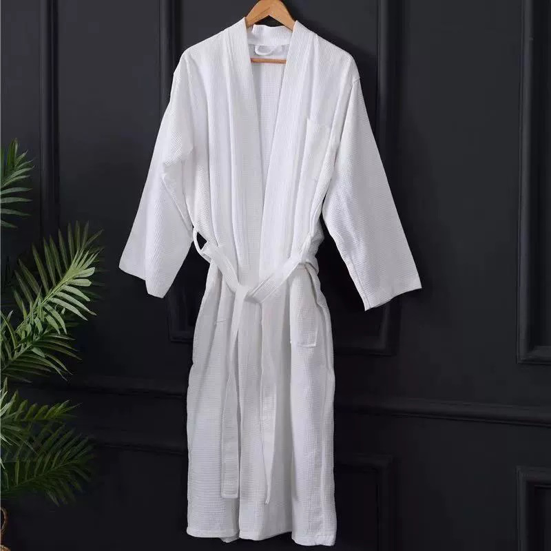 Purong cotton piped puting waffle hotel bathrobe