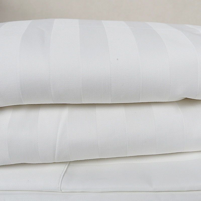 50% Cotton 50% Polyester 250TC Satin Striped White Boutique Hotel Bed Sheets Supply